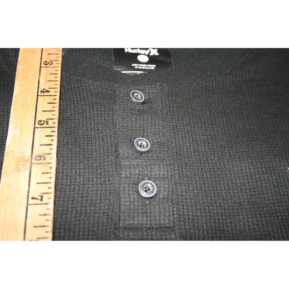Hurley Henley Shirt Boys Large L Black NEW Waffle Knit Long Sleeve 986641-023 - Picture 7 of 8